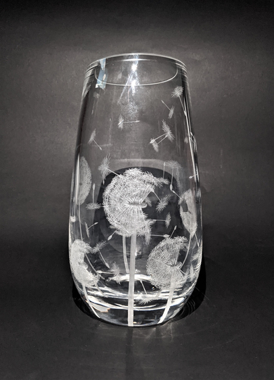 Dandelion Vase - Seeds Engraved Dartington Crystal Beautiful Glass Art Engraving- Blowing in The Wind