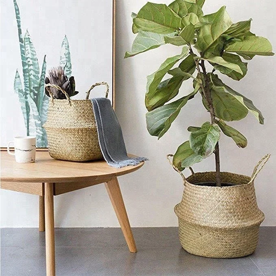 Seagrass Belly Basket For Shelves With Handle/Sustainable Multi Purpose Home Decor Basket Storage Or Planters 3 Sizes Available