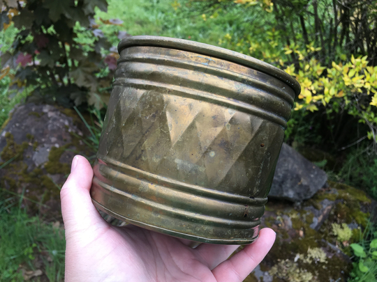 Vintage Solid Brass Planter with Diamond Pattern & Patina | Hand Made in India 5
