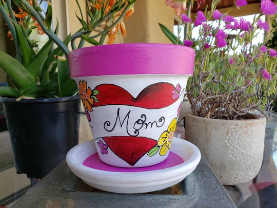 Mothers Day Painted Flower Pot, Terra Cotta 6Inch, Heart Planter, Indoor Or Outdoor Decor, Whimsical