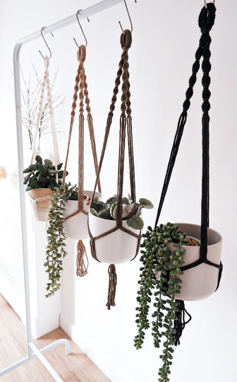 Minimal Spiral Macrame Plant Hanger | Eco-Friendly Recycled Cotton Home Decor Accessories Customizable Sizes Boho Scandi