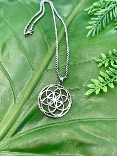 Seed Of Life Necklace On Silver Chain | Sacred Geometry Flower Life Pendant, Seed Charm, Spiritual Yoga Jewelry