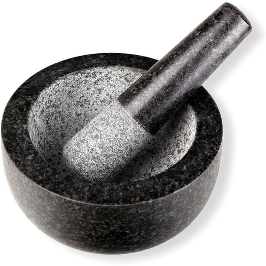 Mortar with pestle - Anthracite granite mortar set with stone mallet Grinding spices and herbs Spice mortar
