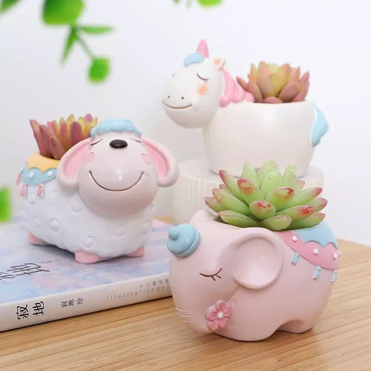 Animal Plant Pot, Pot For Succulents Plants, Sheep, Unicorn, Bear, Elephant, Flower Planter, Ornament, Pen