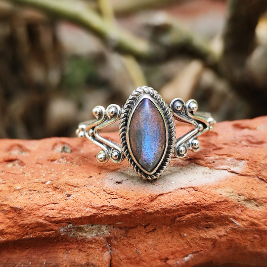 Christmas Gift, Natural Purple Labradorite , Handmade Medicine Ring, 925 Sterling Silver Plated, Pill Flash