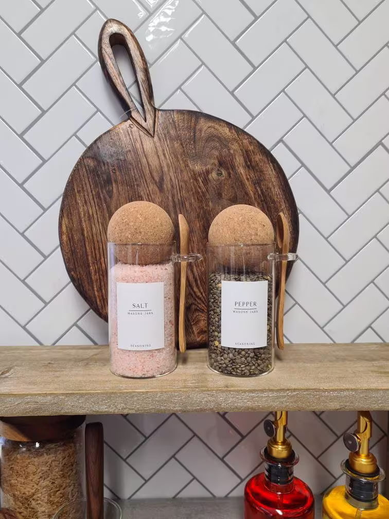 Salt & Pepper Glass Jars With Bamboo Spoon, Kitchen Products, Seasoning, Homewares Masons