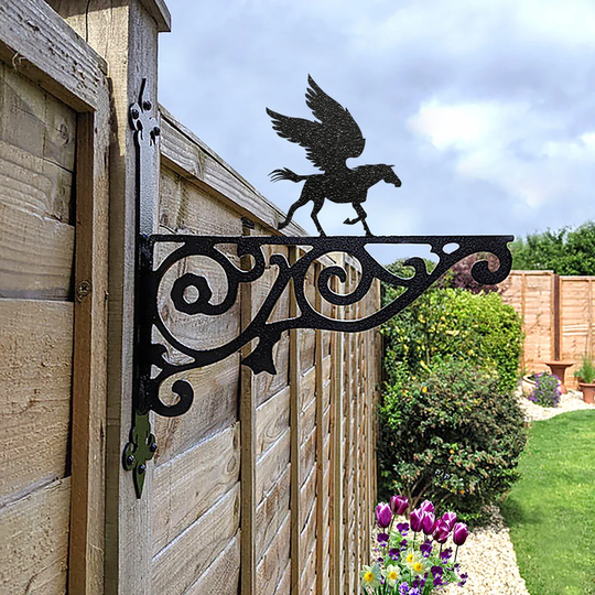 Pegasus Horse Ornamental Hanging Bracket - Contemporary Basket Wall Mounted Decorative Garden Black