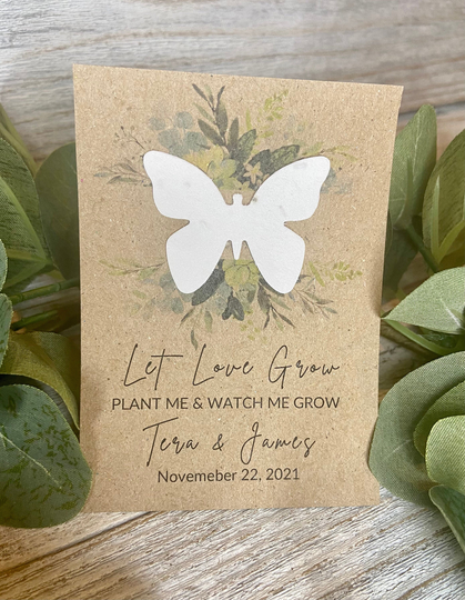 Let Love Grow Favor Cards | Bridal Shower Wedding Personalized Greenery Wreath Plantable Favors Wildflower Event