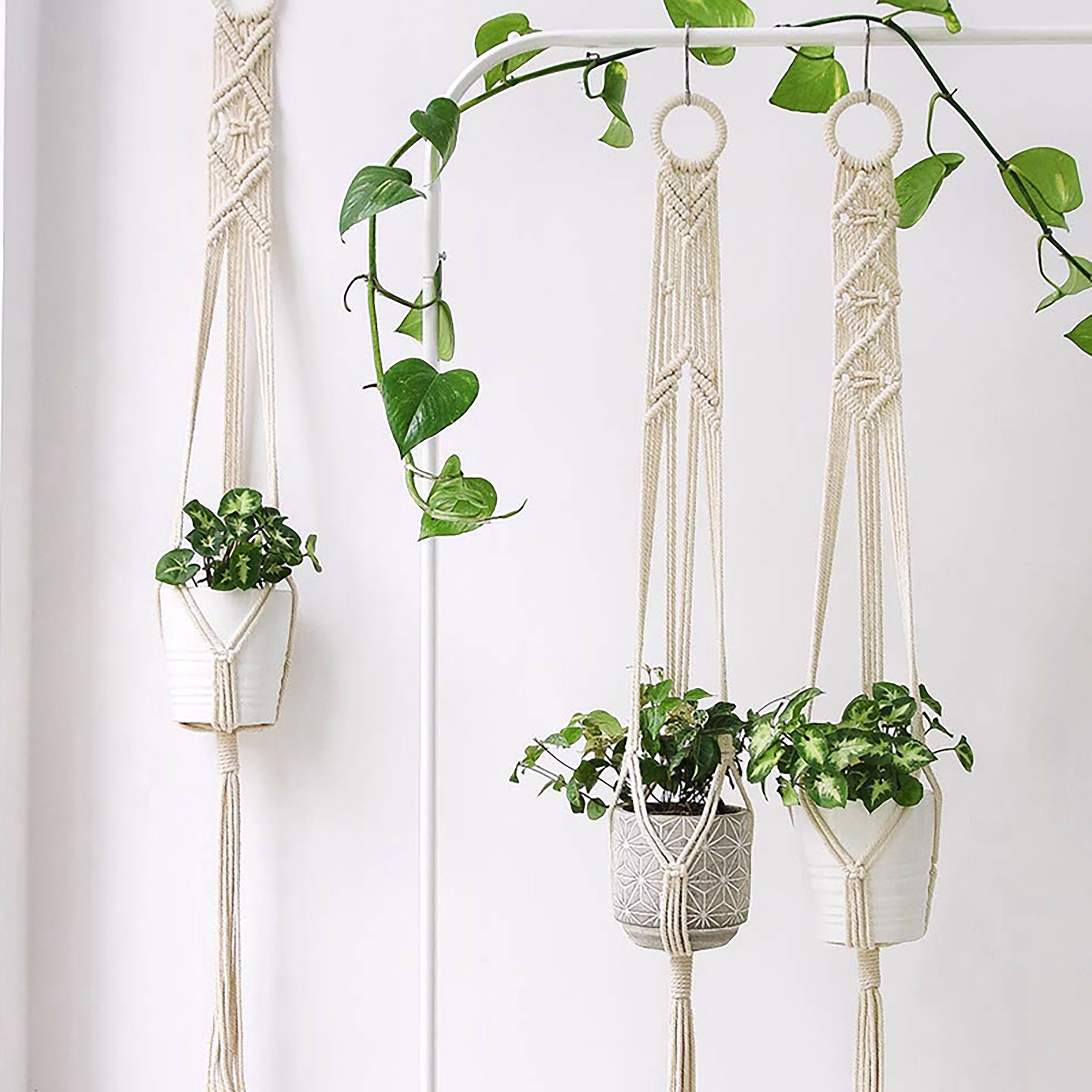 3Pc Set Macrame Plant Hanger, Wall Hanging For Plants, Pot Basket, Planter, Boho Decor, Home Gifts
