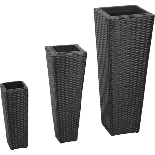 Asupermall - Garden Planters 3 pcs Poly Rattan Black