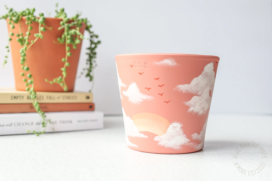 Cotton Candy Dreams Pot | Harmony Collection Handpainted Terracotta With Drainage Hole Saucers Available Only For Tapered Pots