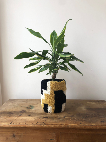 Geometric Tufted Plant Pot - Sand White Black | Large Size