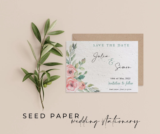 Plantable Seed Paper Eco-Friendly Sustainable Biodegradable Wedding Save The Date Invitation - Rose Garden