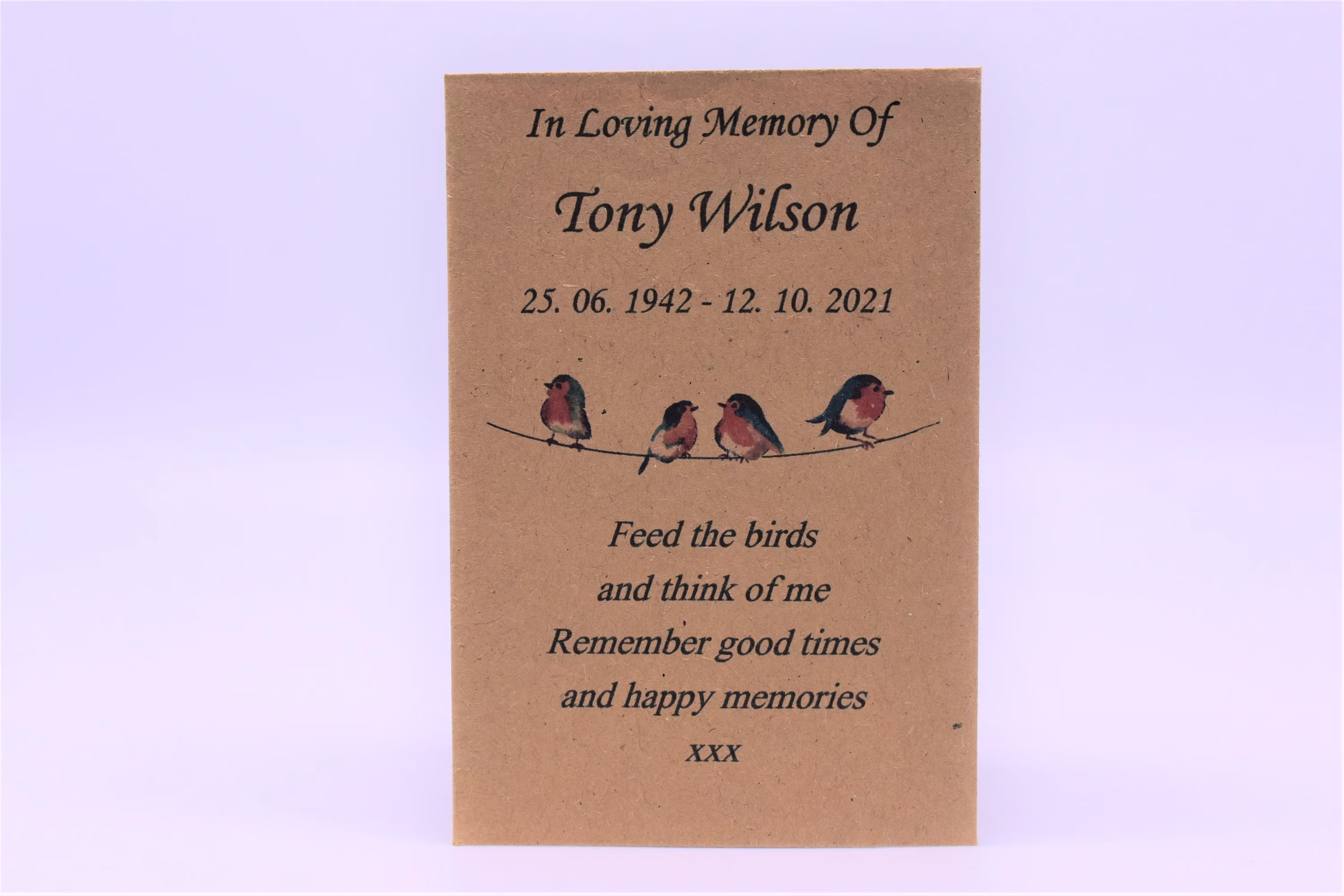 Funeral Favour Personalised Seed Packets Memorial| Bird