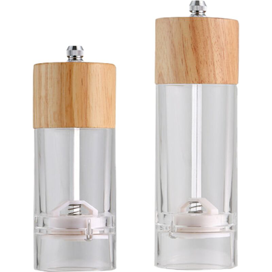 Premium Acrylic Salt and Pepper Grinder Set, Manual Salt and Pepper Mills- Wooden Shakers 5+6 (color box)