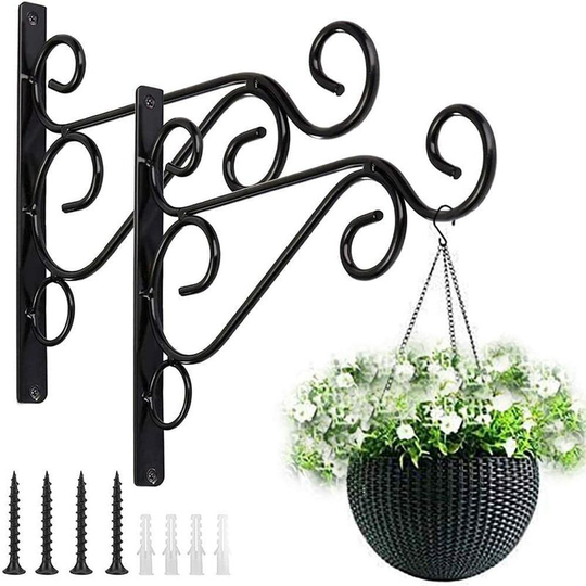 Litzee - Hanging Basket Hooks Metal Wrought Iron Plant Wall Mount Brackets Hanger Holder Hanging Planters Heavy Duty 10 Inches Indoor Outdoor Garden