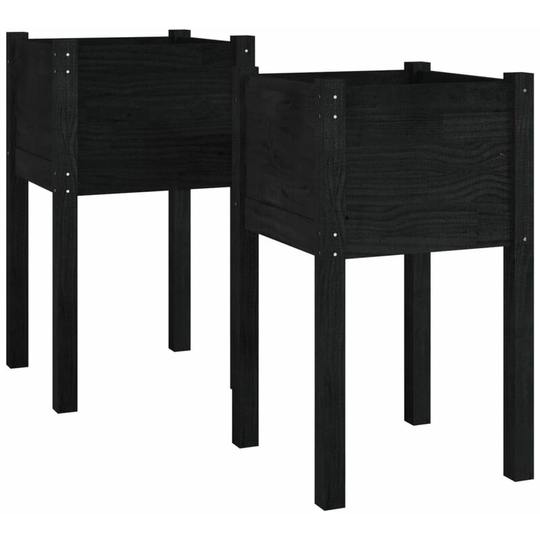 Garden Planters 2 pcs Black 40x40x70 cm Solid Pinewood Vidaxl Black