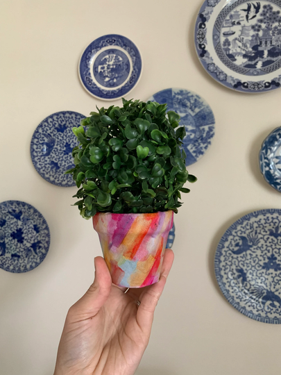 Boxwood Topiary Ball Pot - Paint Brushstrokes Pattern