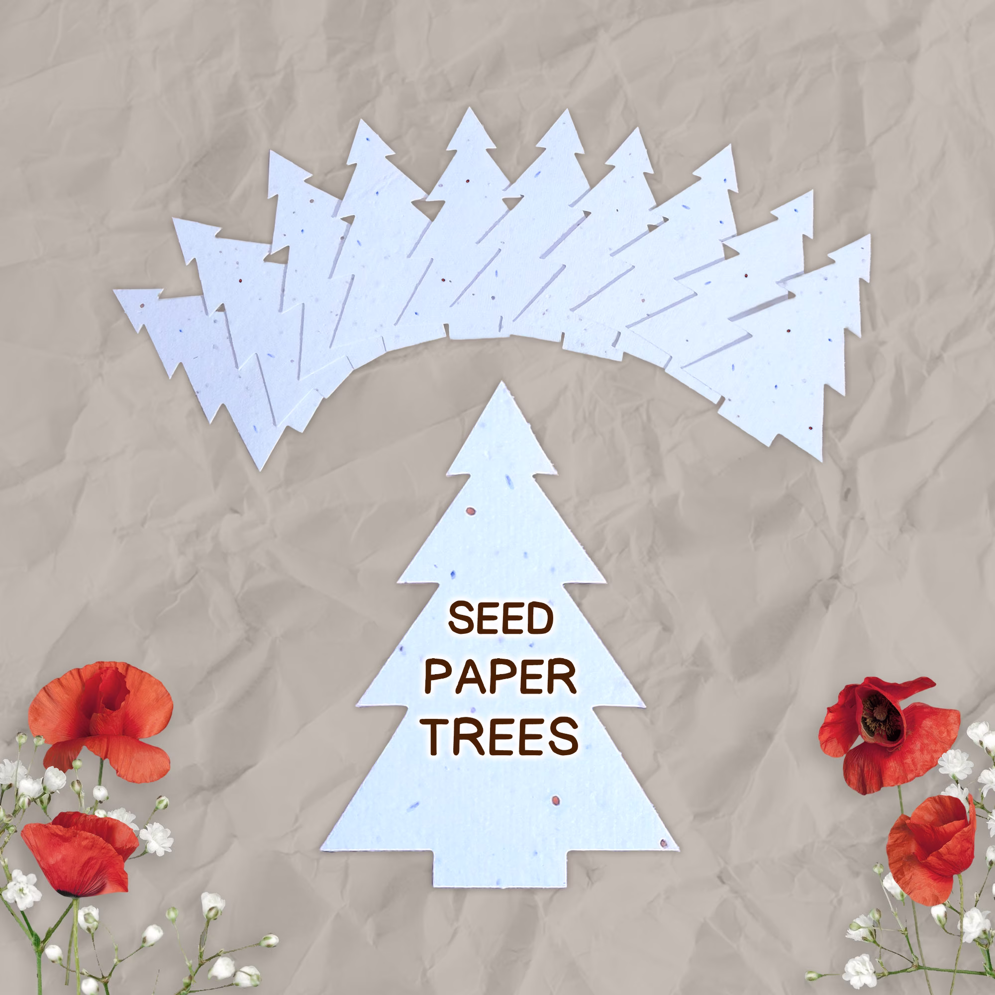 25+ Plantable Seed Paper Trees For Eco Gift Tags Or Tokens. Handmade, Recycled Shapes. Bee Friendly Flower Seeds