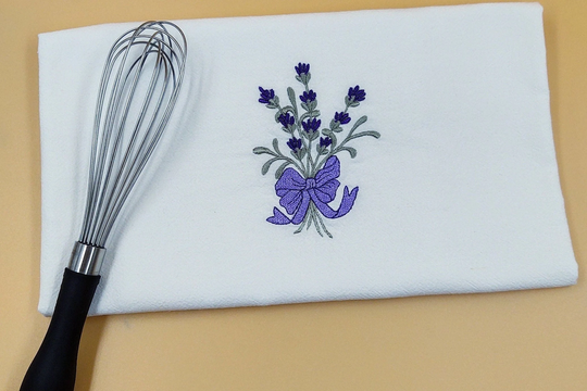 Lavender Dish Towel - Bundle, Bunch, Bouquet Flour Sack Towel, Embroidered Tea Kitchen Hand Garden
