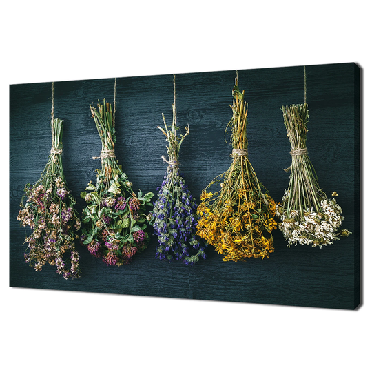 Hanging Bunches Of Dry Medicinal Herbs & Flowers Kitchen Modern Design Decor Canvas Print Wall Art Picture
