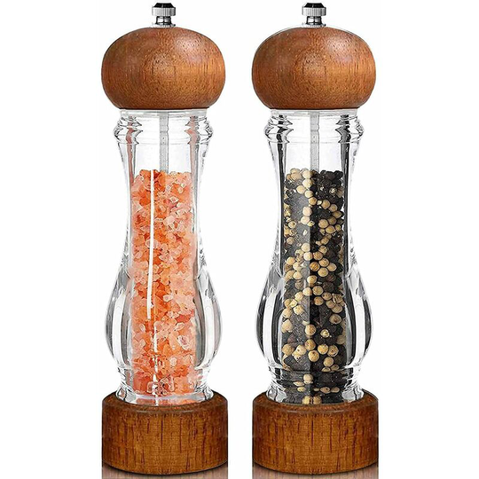 Pepper and Salt Mill, Manual Pepper Mill, Set of 2 Wooden Pepper Mill, Adjustable Ceramic Salt