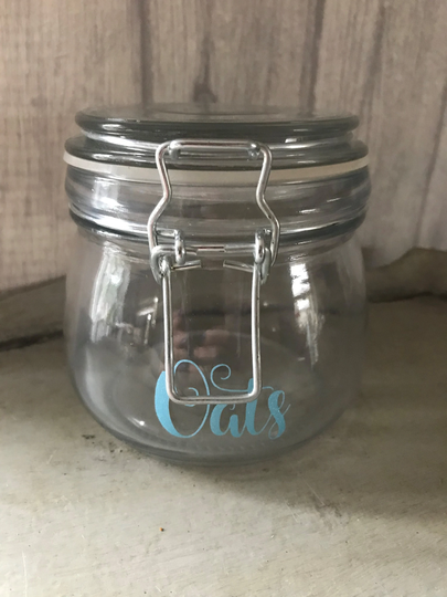 Small Clip Lid Glass Storage Jar 500Ml Any Wording Tea Coffe Sugar Oats Seeds Baking Powder