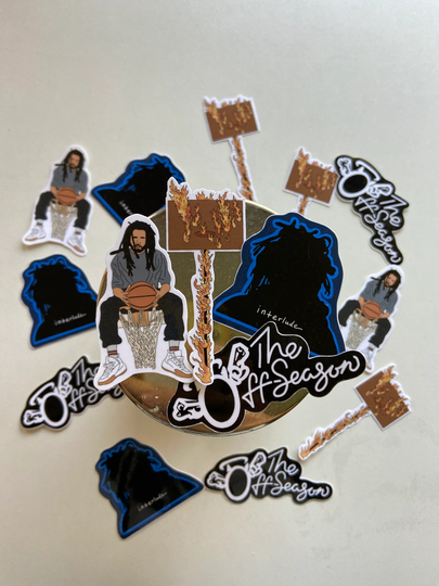 J Cole Stickers- The Off Season Album - Interlude- Hoop On Fire -New Vinyl Sticker World Jermaine Dreamville