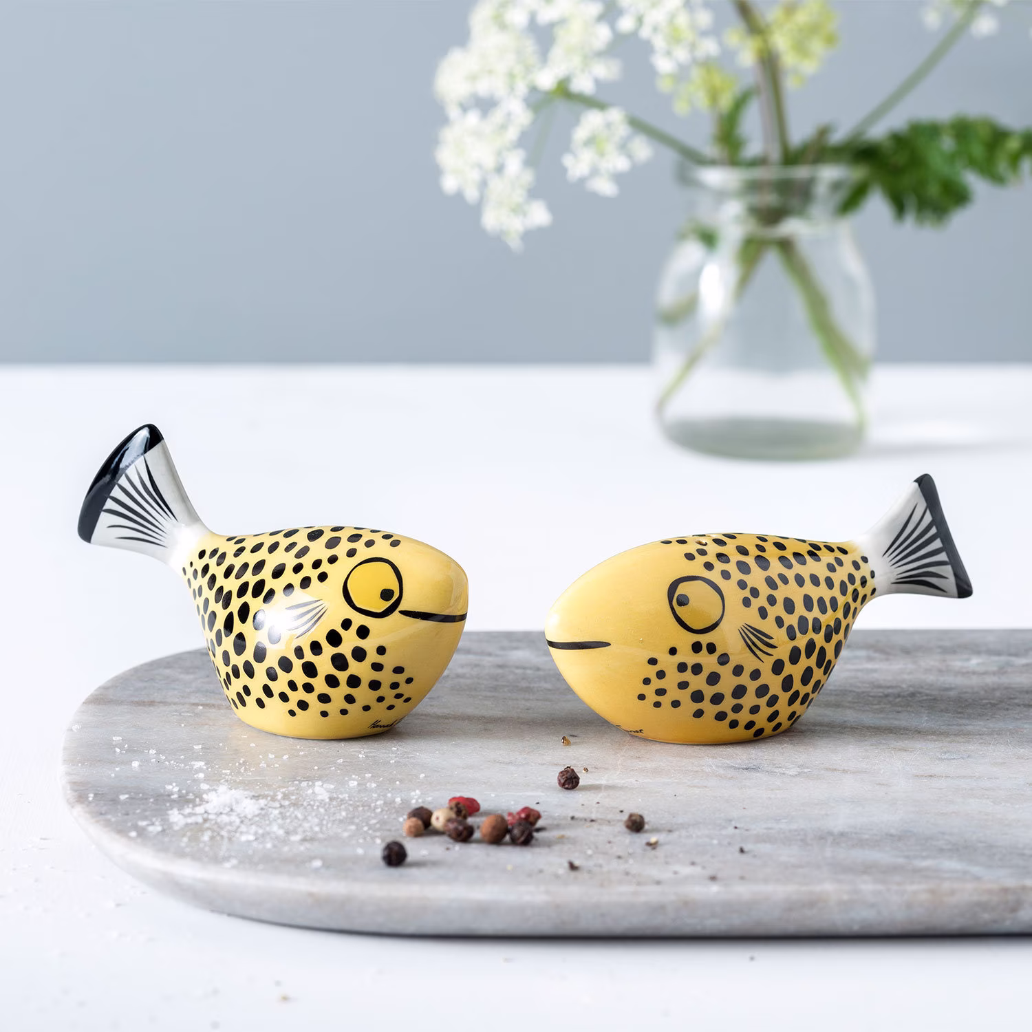 Handmade Ceramic Fish Salt & Pepper Shakers, Retro Fish Salt Pepper Shakers, Perfect Wedding Gift, Vintage Red/Orange