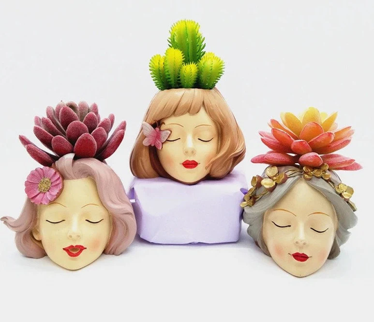 Flower Pot Silicone Mold - Cement Indoor Plant Resin Girl Ornament Ceramic Concrete