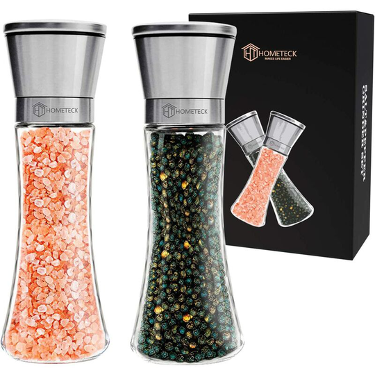 Mezheng - Pepper mill and salt mill, set of 2 spice mills, high quality stainless steel, salt and pepper mill, ceramic grinder, fineness adjustable