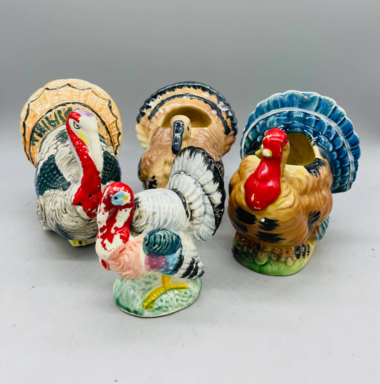 Vintage Ceramic Turkeys/ Covered Bowl, Salt & Pepper Shakers Sold in Sets