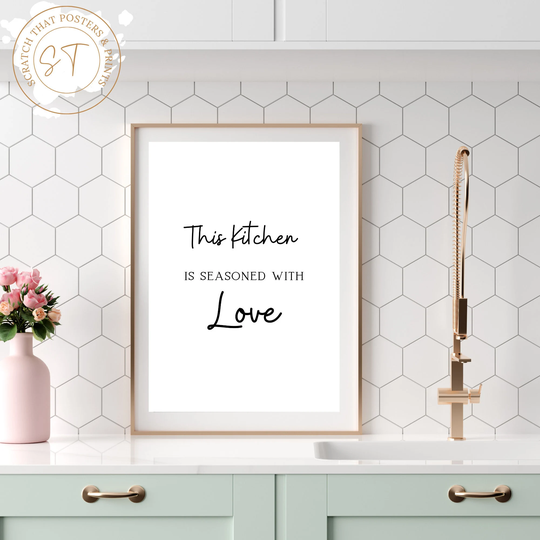Kitchen Poster, Wall Art, Quote Print, Minimalist This Is Seasoned With Love
