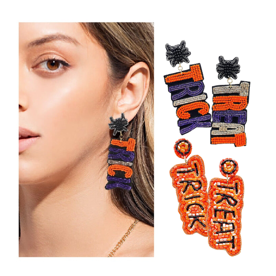 Trick Or Treat Spider Seed Bead Halloween Gift Statement Earrings