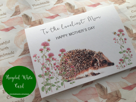 Recycled Hedgehog Mother's Day Card, Handmade, Eco-Friendly, & Sustainable Cards