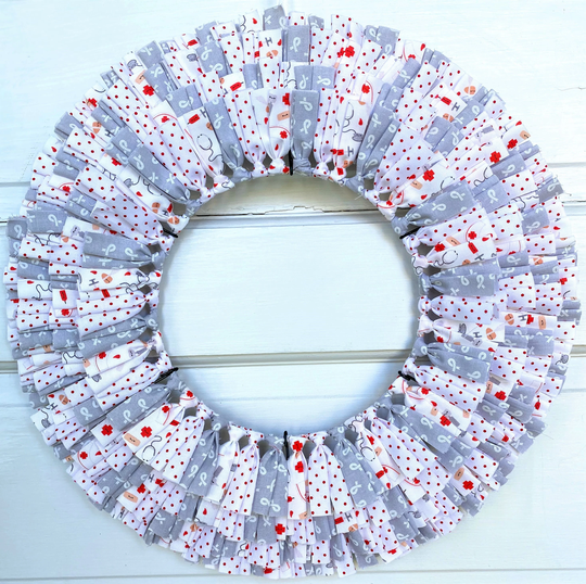 Nurse Large Rag Wreath, Decor, Fabric, Cotton, Gift, Front Door, Wall, Present, Homemade, Medicine, Doctor, Healthcare, Band-Aid