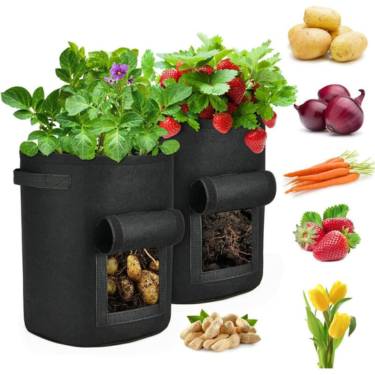 Potato Grow Bags, 7 Gallon Large Potato Planters Vegetable Grow Bags Planter Non-woven Fabric Pots Container with Loop Window and Strap