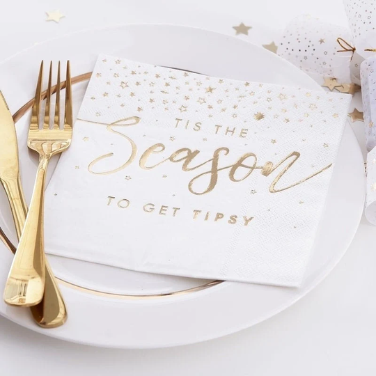 16 Gold Tis The Season Paper Napkins, Christmas Xmas Party Decor, Tableware, Supplies