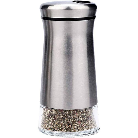 Sun Flowergb - Stainless Steel Salt and Pepper Shaker with Glass Bottom and Adjustable Pouring Holes