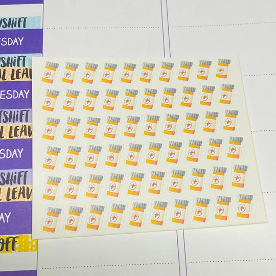 Planner Sticker Mini 1cm, 60 Pcs Pill Bottle | Medicine Meds Sick Hospital
