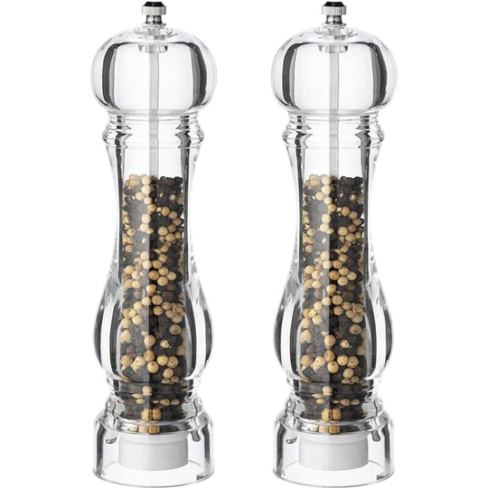 Pepper Mill and Salt Shaker Set of 2 Salt and Pepper Mill Shaker with Adjustable Coarseness-Clear 2pcs8 inch