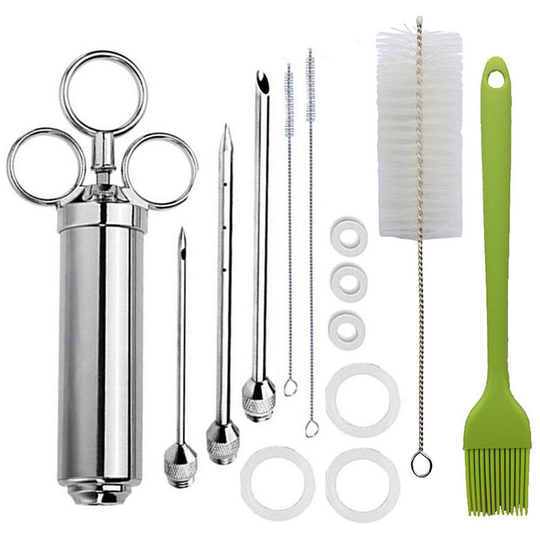 1 set of stainless steel seasoning syringe, turkey needle, fda certified barbecue tool