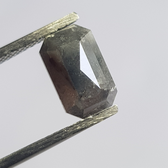 9.7mm/2.46Ctw Clear Black/Grey Emerald Cut Salt & Pepper Rose Cut Natural Diamond Loose, Faceted For Ring, Dds735/12