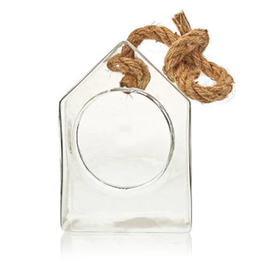 Hanging Glass House On Rope( Large 15x10x9 | cm For Flowers Tillandsia Air Plants Succulents, Cacti , Wall Décor, Mini Aquariums