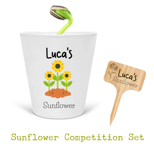 Personalised Sunflower Competition Pot, Kid's Gardening Gift, Easter Gift For Child