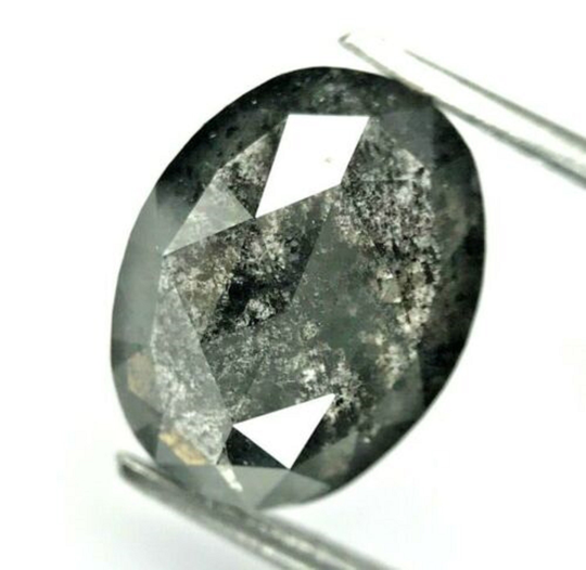 Big Natural Diamond 3.93Tcw Salt Pepper Sparkling Oval Rosecut Rustic Fancy Gray Eartmine