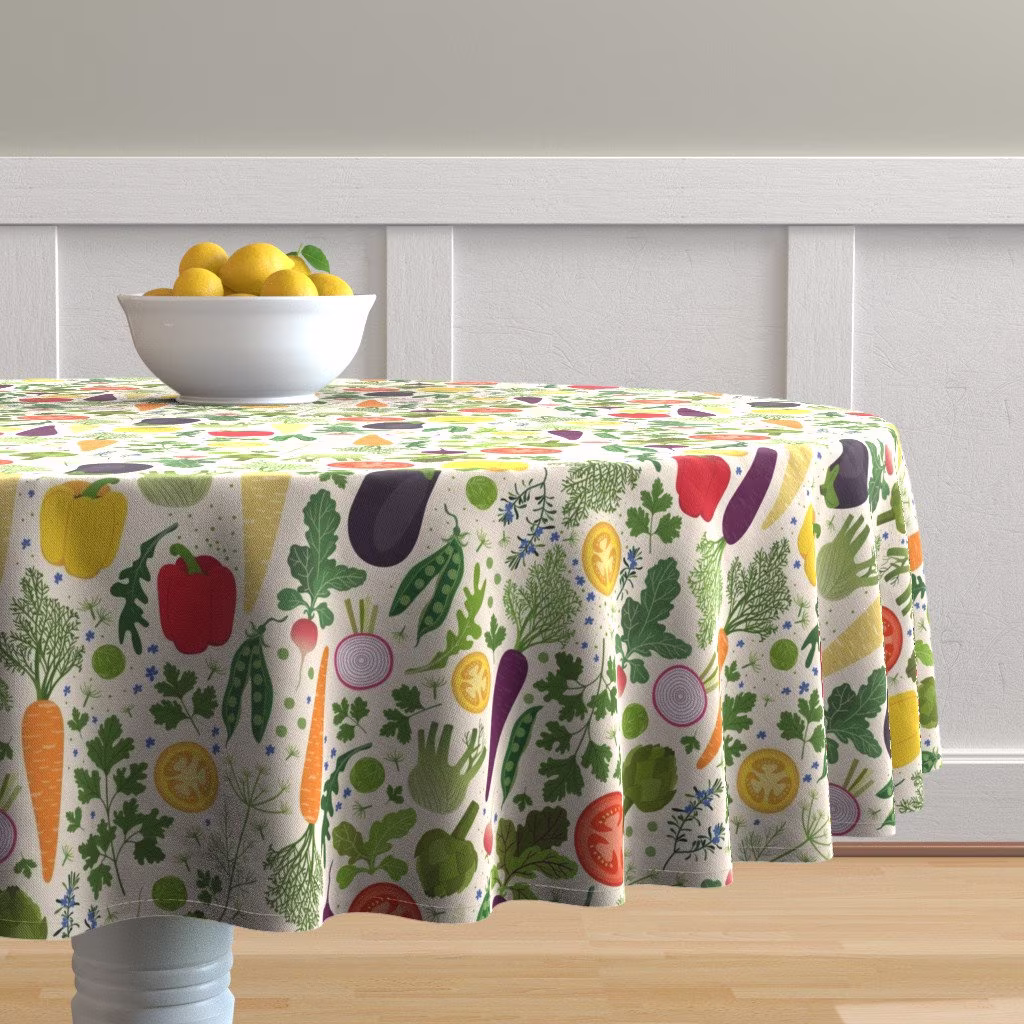 Seasonal Vegetable Round Tablecloth - My Veg Garden By Damaste Herb Cotton Sateen Circle Spoonflower
