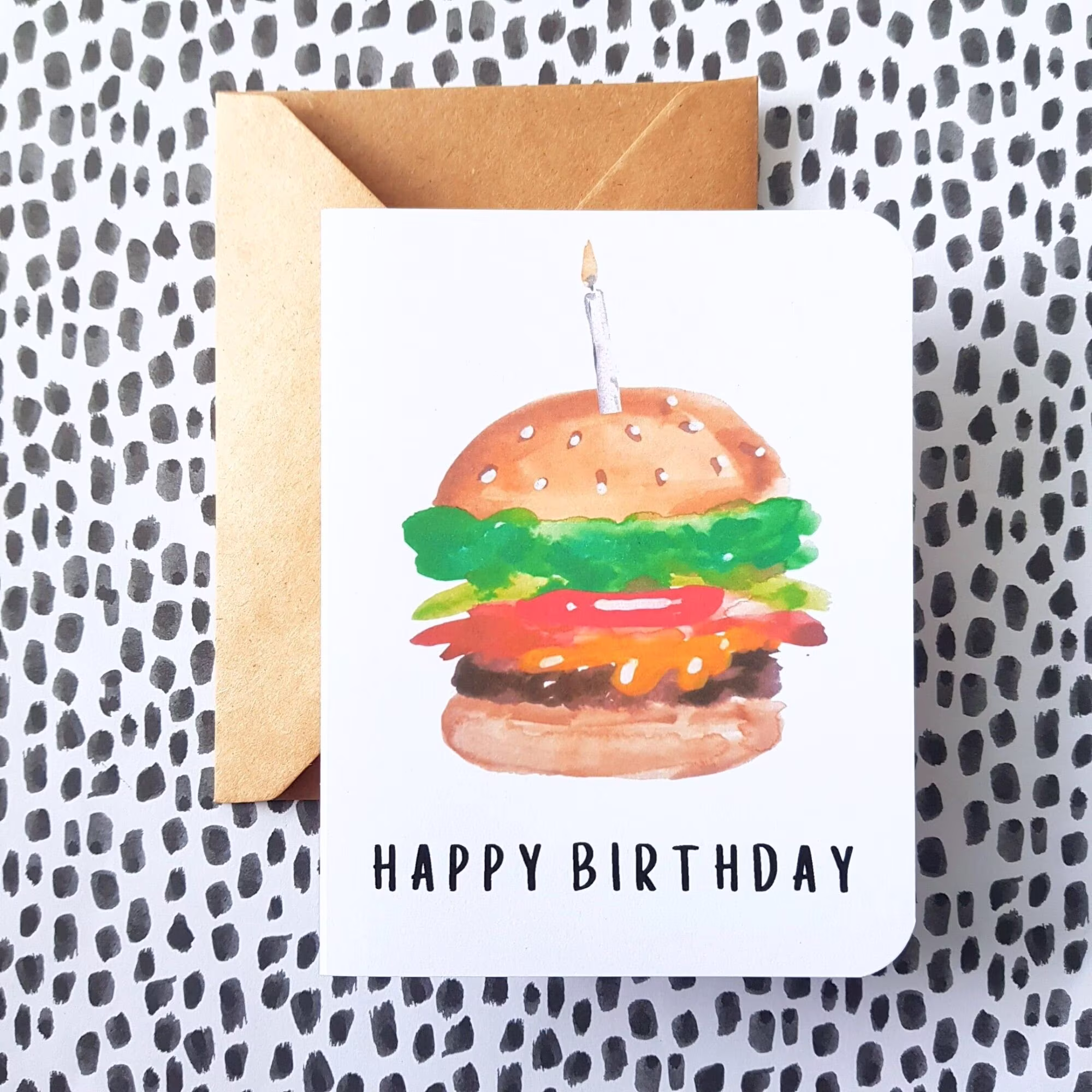 Birthday Card Burger With Candle, Lover Card, Watercolor Hamburger For Dad, Boyfriend | Salt & Paper