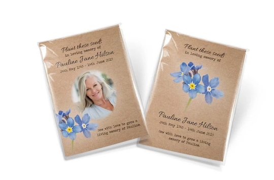 In Memory Seeds - Personalised Forget Me Not Seeds, Kraft Brown Funeral Seed Packets, Keepsakes, Favours Jd-Ims-Fmn