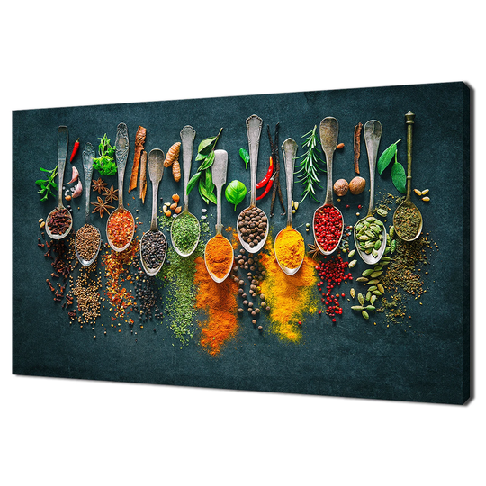 Spoons Of Colourful Herbs & Spices Kitchen Modern Design Decor Canvas Print Wall Art Picture